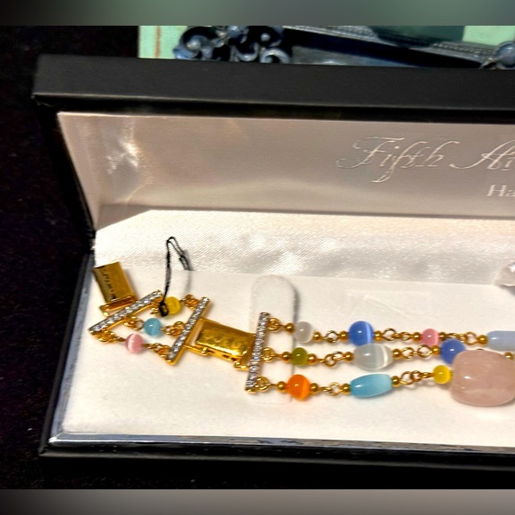 Bracelet w/Swarovski Crystal, Gold Sz 7.5 - Picture 8 of 9